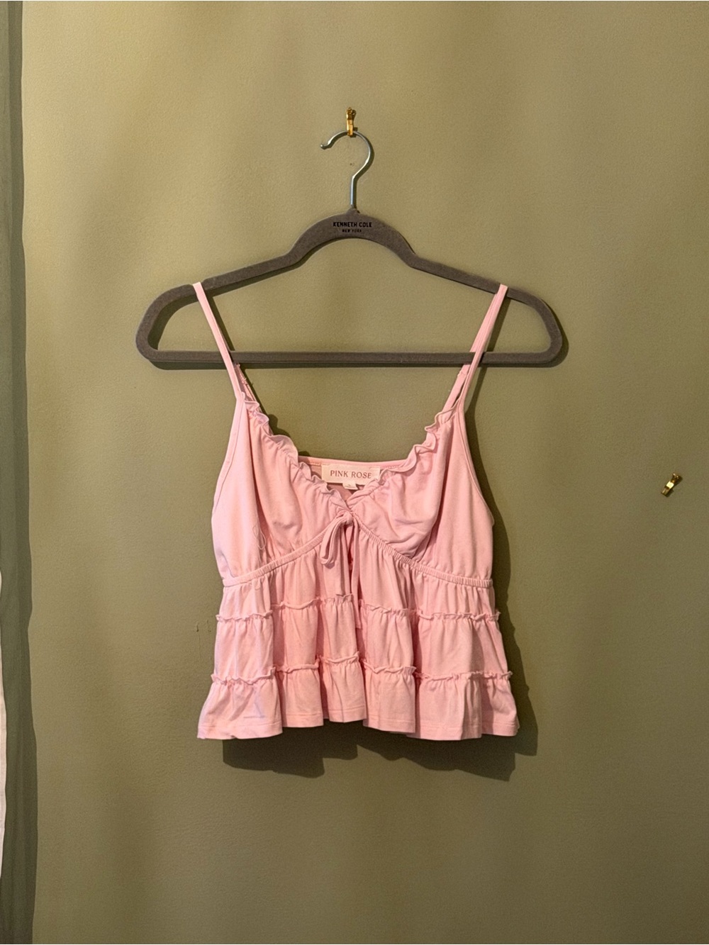 Pink Rose Light Pink Ruffle Tie-Front Camisole